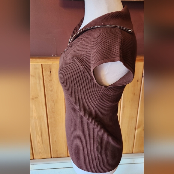 GALLERY COUTURE Designer Zip Front Sleeveless Brown Top Size Small - Picture 5 of 9